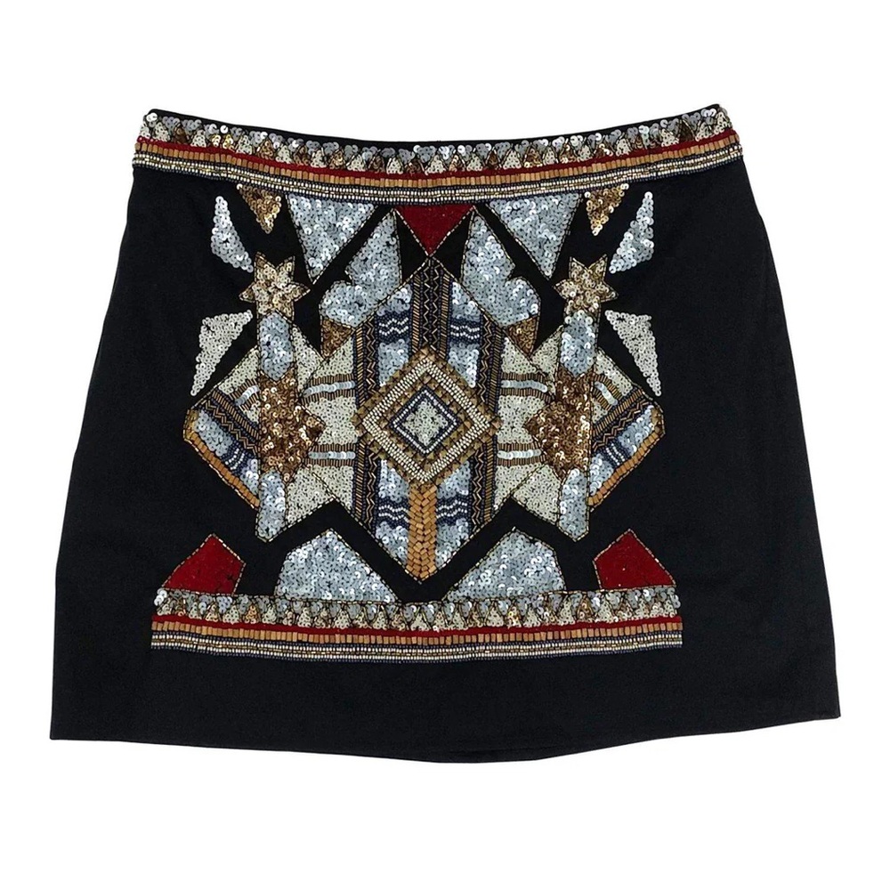 French Connection Embellished Black Skirt with Geometric Design